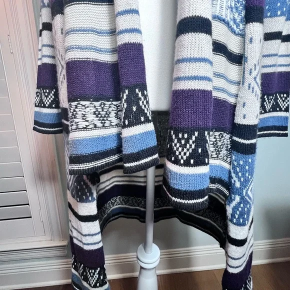 Longline Knit Cardigan Sweater Duster Geometric Aztec Boho Southwestern purple - Picture 11 of 11
